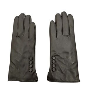 Black Vegan leather dark academia elegant gloves buttons detailing wool lining